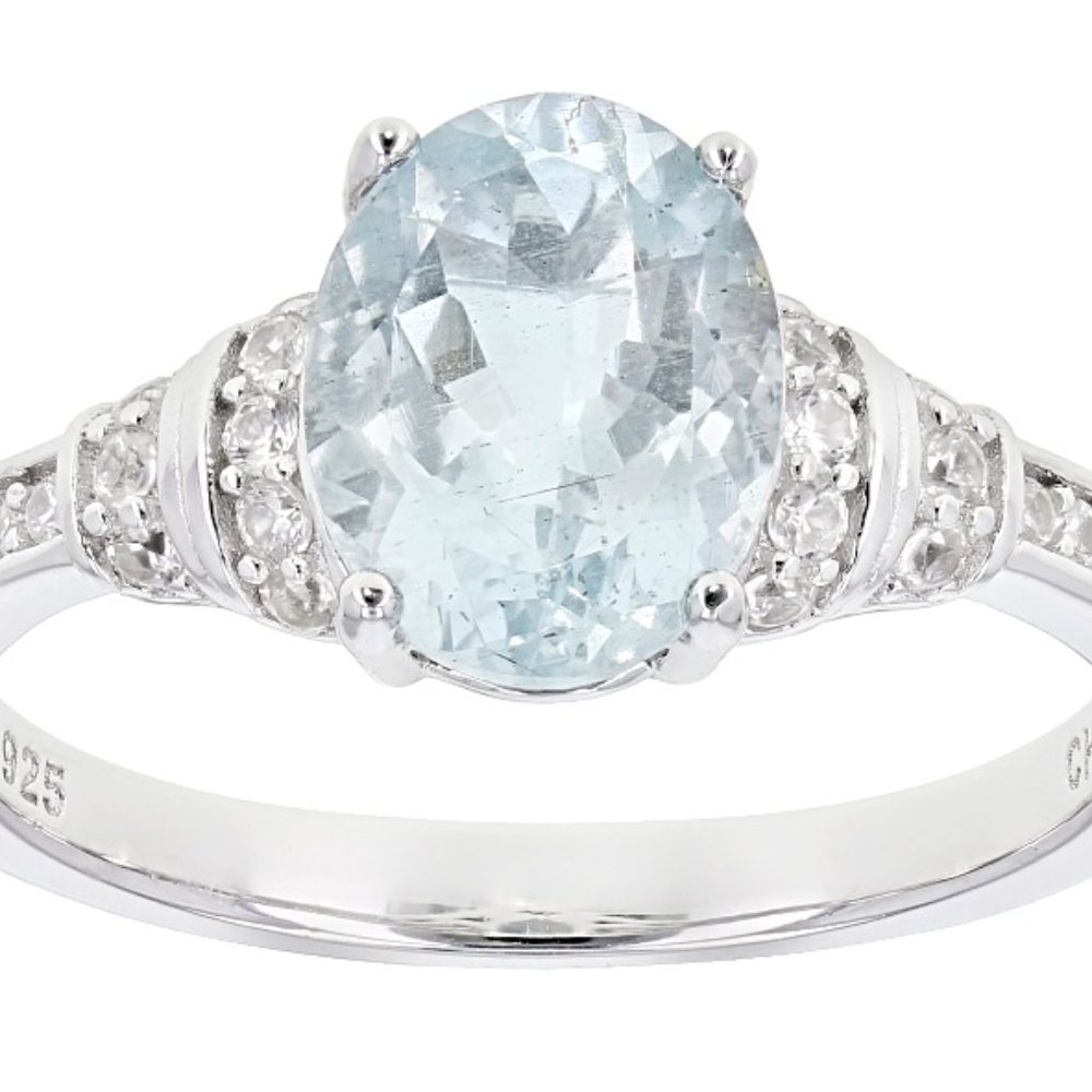 NEW Aquamarine Rhodium Over Sterling Silver Ring